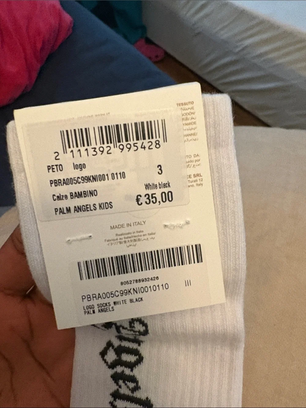 Palm Angels White Socks with Black Logo